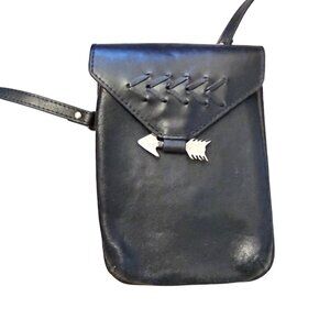 Most Wanted Women's Crossbody Bag Black Leather Boho Silver Arrow Embellished